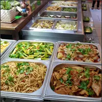 Buffet selection at the vegan restaurant inside Nengren Temple.